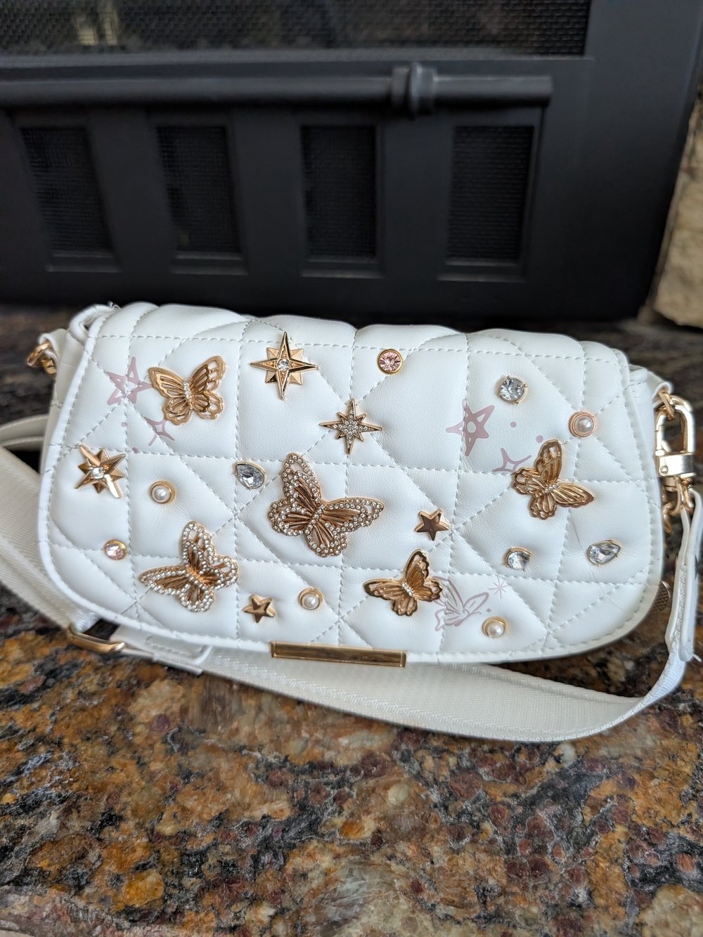 Wicked X ALDO Quilted Crossbody Bag with Gold Butterfly Accents